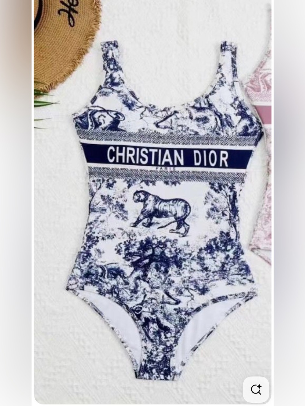 Women One-Piece Swimsuit in White and Navy